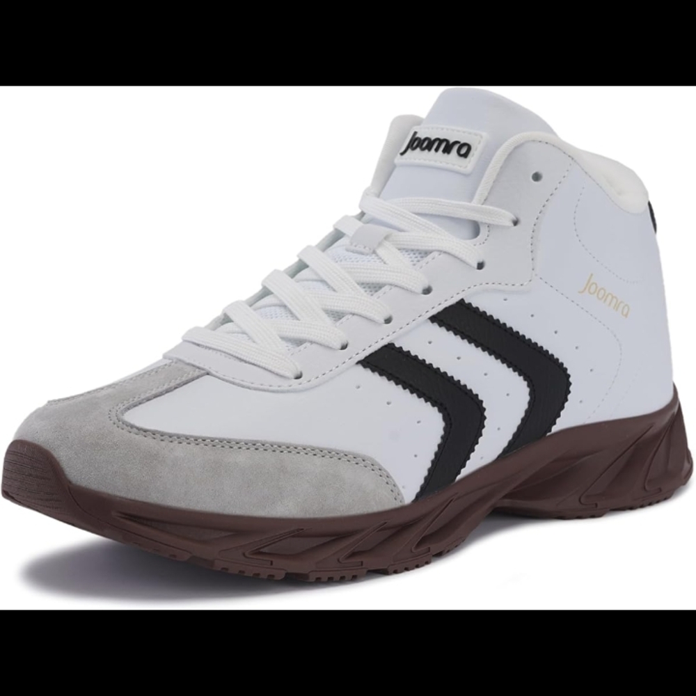 JOOMRA" WHITE  & BLACK  HIGH-TOP ATHLETIC SNEAKER SHOES WITH SUEDE ACCENTS